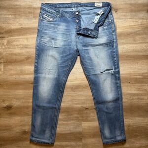 Diesel Thavar Jeans Men 38x28 Blue Slim Skinny Stretch Italy Whiskered (Hemmed)